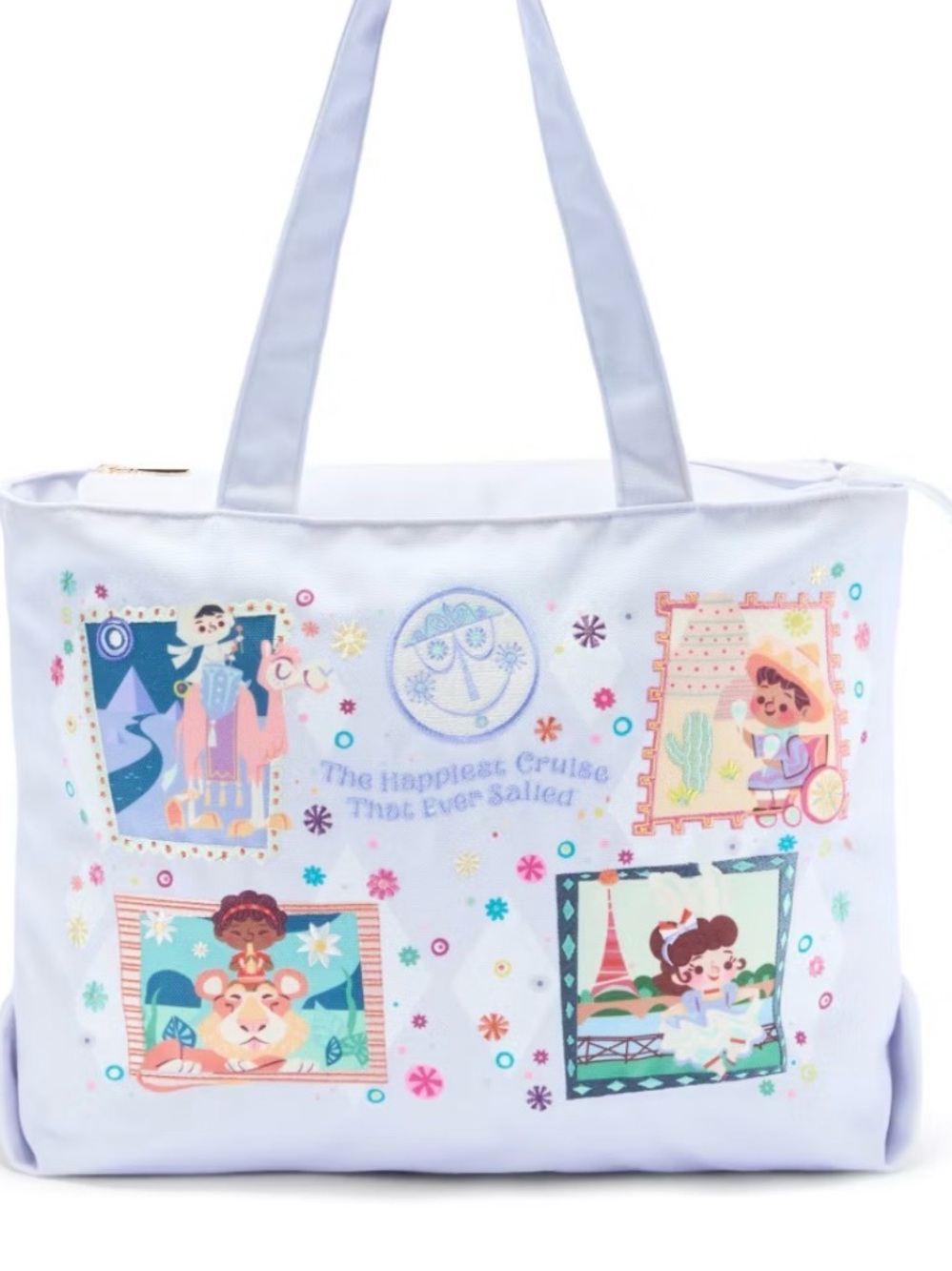 Lavender Illustrated Canvas Tote Bag with Playful Panels
